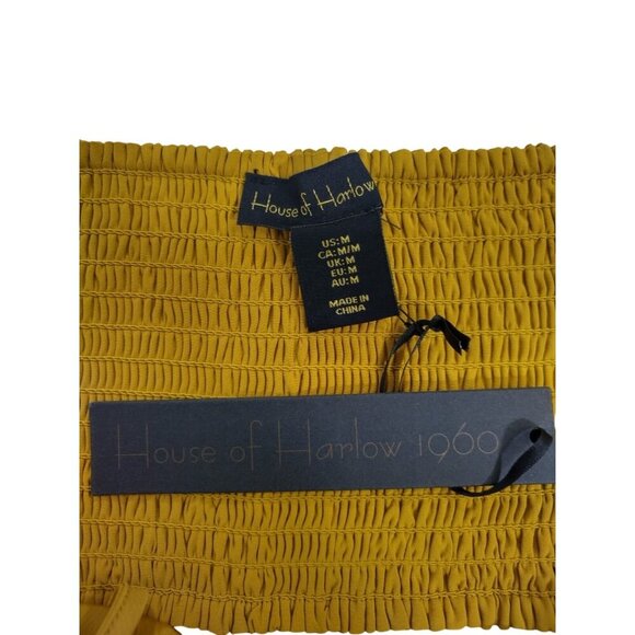 House Of Harlow Smocked Mustard Yellow Cropped Top With Adjustable Straps Size M - Picture 3 of 7